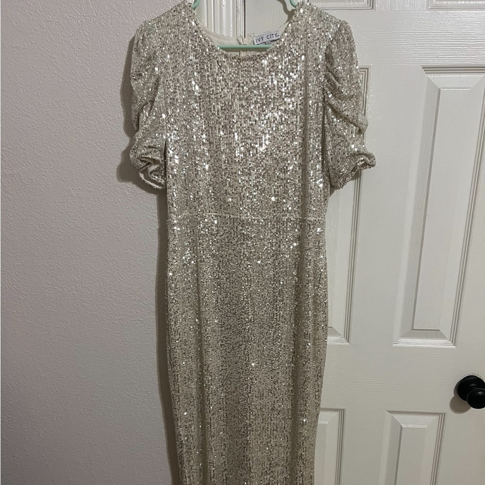 Ivy city sequin dress. Size large. Silver champagne tone.